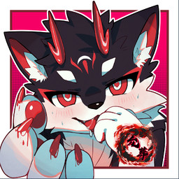 2_horns 4_fingers anthro beckoning bedroom_eyes biped black_body black_fur black_nose blush blush_lines bodily_fluids border chest_tuft dotted_background dripping fingers flirting flirting_look flirting_with_viewer fur gesture heart_eyes heart_pupils heart_symbol horn inner_ear_fluff kemono licking looking_at_viewer male markings multicolored_body multicolored_fur narrowed_eyes open_mouth outside_border pattern_background pawpads paws pink_background red_eyes red_markings red_pawpads saliva saliva_drip seducing_viewer seductive self_lick simple_background solo sweat sweatdrop text tongue tongue_out tuft white_body white_border white_fur mag_inu mythology dragon furred_dragon furred_scalie mythological_creature mythological_scalie scalie 1:1 2022 bust_portrait character_name chinese_text commissioner_name digital_drawing_(artwork) digital_media_(artwork) icon portrait