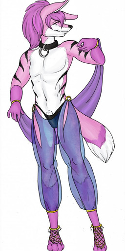 animal_genitalia anthro clothed clothing collar crossdressing feet femboy fully_sheathed genitals harem harem_outfit hindpaw male paws pink_eyes sheath solo tail acorn_(artist) aiwait_(aiwait) canid canine canis mammal wolf hi_res