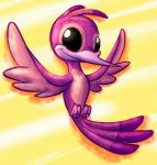 2_toes antennae_(anatomy) beak black_eyes dipstick_antennae feathers feet looking_at_viewer multicolored_antennae no_sclera pink_beak pink_body pink_feathers purple_body purple_feathers simple_background smile solo toes yellow_background bassybefuddle conditional_dnp disney lilo_and_stitch hunkahunka alien avian bird experiment_(lilo_and_stitch) 2016 digital_media_(artwork) hi_res