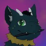 ambiguous_form ambiguous_gender cute_fangs fangs fur green_body green_eyes green_fur horn looking_at_viewer purple_background simple_background solo teeth haika unknown_species 1:1 headshot_portrait hi_res icon portrait