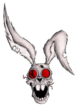 anthro armor bone buckteeth creepy damaged eyewear fangs front_view grin headgear helmet long_ears looking_at_viewer machine male open_mouth sharp_teeth simple_background skeleton skull smile solo teeth white_background wire ink_stains guardians_of_the_galaxy marvel blackjack_o'hare hare lagomorph leporid mammal rabbit 2017 hi_res traditional_media_(artwork)