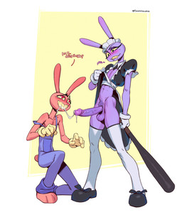 anthro barefoot baseball_bat bat_(object) big_penis bodily_fluids clothed clothing clothing_lift crossdressing cum cum_in_mouth cum_inside cum_string cumshot dominant dominant_male dress dress_lift drooling duo ejaculation eyeliner feet fellatio femboy genital_fluids genitals gloves grin handwear happy heart_eyes heart_symbol kneeling kneeling_oral_position legwear maid_headdress maid_uniform makeup male male/male oral overalls overalls_only penile penis pubes purple_body red_body saliva selfcest sex simple_background smile square_crossover standing submissive submissive_male text thigh_highs uniform keedotheweirdo glitch_productions the_amazing_digital_circus evil_jax_(tadc) jax_(tadc) lagomorph leporid mammal rabbit 2025 absurd_res artist_name digital_media_(artwork) english_text hi_res