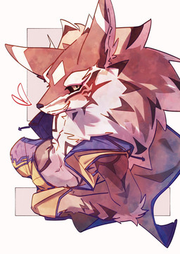 anthro black_sclera bottomwear brown_body brown_fur clothed clothing fur green_eyes jacket looking_at_viewer male open_clothing open_jacket open_topwear pants smile smiling_at_viewer solo striped_body striped_fur stripes tail topwear white_body ka_ramono lifewonders tokyo_afterschool_summoners seth_(tas) canid canine canis jackal mammal 2025 hi_res