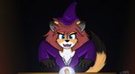 anthro clothing crystal_ball duo female hat headgear headwear magic_user male witch witch_hat jknewlife sara_aria canid canine fox mammal hi_res