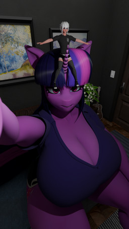 acoustic_guitar anthro anthrofied big_breasts bottomwear breasts camera_view cleavage clothed clothing cutie_mark duo extreme_size_difference female female_anthro femboy footwear guitar hair high-angle_view horn hotpants huge_breasts inside larger_anthro larger_female legwear looking_at_viewer looking_up male male/female micro_male multicolored_hair musical_instrument on_furniture painting_(object) pattern_clothing pattern_footwear pattern_legwear pattern_socks plucked_string_instrument purple_body purple_eyes selfie shorts sitting size_difference smaller_male socks string_instrument striped_clothing striped_footwear striped_socks stripes thick_thighs thigh_highs thigh_socks unicorn_horn white_hair wide_hips heathsniff scrag_(modeler) friendship_is_magic hasbro my_little_pony mythology twilight_sparkle_(mlp) equid equine human mammal mythological_creature mythological_equine unicorn 3d_(artwork) 9:16 digital_media_(artwork) hi_res