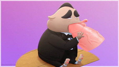 anthro black_bottomwear black_clothing black_hair black_pants black_suit blue_eyes border bottomwear bow_tie claws clothing collared_shirt disembodied_penis dress_shirt duo eyebrows genitals gradient_background hair hand_on_another's_penis hand_on_penis looking_up male male/male micro oral overweight pants pawpads penis pink_pawpads purple_background shirt simple_background sitting size_difference solo_focus spats suit thick_eyebrows topwear vein veiny_penis mermelada1133 disney zootopia mr._big_(zootopia) eulipotyphlan mammal shrew 16:9 2025 4k absurd_res hi_res widescreen