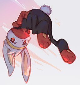 anthro black_clothing clothed clothing fur hand_in_pocket head_tuft long_ears looking_at_viewer male pockets pupils red_clothing red_eyes simple_background solo tuft unsigned upside_down white_body white_fur white_pupils young young_anthro emolga_1 nintendo pokemon generation_8_pokemon lagomorph leporid mammal pokemon_(species) rabbit raboot full-length_portrait hi_res portrait