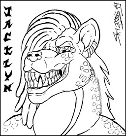 black_bars dreadlocks female grin mohawk piercing smile solo teeth skianous jacklyn_sheen hyena mammal spotted_hyena 2019 hi_res letterbox line_art monochrome portrait