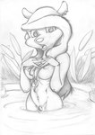 animaniacs anthro areola barely_visible_genitalia barely_visible_pussy bathing breasts covering covering_breasts crotch_tuft embarrassed female gasp genitals kraudev lake looking_at_viewer mammal minerva_mink mink mustelid musteline navel nude pond pubes pussy shocked sketch skinny_dipping solo traditional_media_(artwork) true_musteline tuft warner_brothers