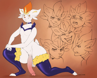 anthro balls big_penis bite biting_lip blush blush_lines cheek_tuft choker choker_only duo erection facial_tuft genitals half-closed_eyes huge_penis humanoid_genitalia humanoid_penis jewelry kneeling long_penis male narrowed_eyes necklace necklace_only nude open_mouth open_smile penis smile solo tuft kaylii nintendo pokemon cinderace generation_8_pokemon pokemon_(species) 2025