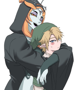 blonde_hair blue_eyes blush clothed clothing duo female hair hug hugging_another hugging_from_behind looking_at_viewer male male/female one_eye_closed open_mouth size_difference wink winking_at_viewer ilo_a5 nintendo the_legend_of_zelda twilight_princess link midna midna_(true_form) human humanoid mammal hi_res