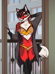 amber_eyes anthro clothing female gown lingerie multicolored_clothing multicolored_underwear solo textured_clothing two_tone_clothing two_tone_underwear underwear inktiger canid mammal 2024 3:4