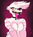 anthro big_breasts breast_squish breasts choker choker_only eyeliner fangs_bared fur gold_(metal) gold_tooth heart_(marking) heterochromia jewelry long_tongue looking_at_viewer makeup male markings multi_arm multi_eye multi_limb necklace necklace_only nude pedipalps pink_body pink_fur sharp_teeth solo spots spotted_markings squish striped_markings stripes teeth tongue white_body white_fur chimeracocks hazbin_hotel angel_dust arachnid arthropod spider absurd_res hi_res