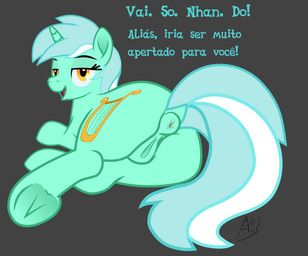 animal_genitalia animal_vulva anus bedroom_eyes cutie_mark equine_genitalia equine_vulva female feral genitals grey_background grey_hair hair hooves horn lidded_eyes looking_at_viewer looking_back looking_back_at_viewer multicolored_hair narrowed_eyes nude open_mouth open_smile presenting presenting_vulva seductive simple_background smile smiling_at_viewer solo tan_body text two_tone_hair underhoof vulva white_hair yellow_eyes age3rcmature friendship_is_magic hasbro my_little_pony mythology lyra_heartstrings_(mlp) equid equine mammal mythological_creature mythological_equine unicorn absurd_res hi_res portuguese_text translation_request