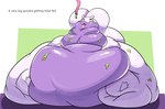 anthro belly big_belly big_breasts big_butt blush breasts butt female green_eyes hose hose_inflation huge_belly huge_breasts huge_butt huge_thighs hyper hyper_belly hyper_butt hyper_thighs immobile multicolored_body purple_body slime smile solo text thick_thighs tongue tongue_out weight_gain veryfilthything nintendo pokemon generation_6_pokemon goo_creature goodra pokemon_(species) absurd_res english_text hi_res