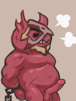 abdominal_scar angry anthro anthrofied balls barazoku belly chain dot_eyes facial_scar genitals glans glistening glistening_body humanoid_genitalia humanoid_penis male mask musclegut muscular muscular_anthro muscular_arms muscular_male navel notched_ear overweight overweight_anthro overweight_male pecs penis red_body red_glans scar shoulder_scar simple_background simple_eyes solo steamy_breath tan_background unknown_artist mewgenics gein_(mewgenics) domestic_cat felid feline felis mammal digital_drawing_(artwork) digital_media_(artwork) hi_res