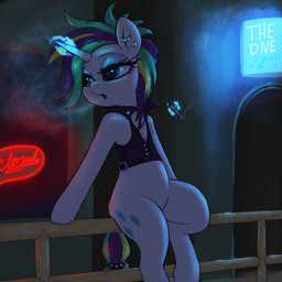 cigarette clothed clothing cutie_mark ear_piercing ear_ring female hair horn magic multicolored_hair piercing ring_piercing solo white_body t72b friendship_is_magic hasbro my_little_pony mythology raripunk rarity_(mlp) equid equine mammal mythological_creature mythological_equine unicorn 1:1 absurd_res hi_res