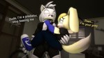 3d_(artwork) adam_(juicyducksfm) anthro bedroom blue_eyes bodysuit canid canine canis clothed clothing dialogue digital_media_(artwork) duo eye_contact fan_character fur gloves handwear hi_res holding_another hug juicyducksfm lagomorph leporid looking_at_another male male/male mammal muscular muscular_male rabbit red_eyes sega skinsuit sonic_the_hedgehog_(series) source_filmmaker_(artwork) text tight_clothing tongue tongue_out vivi_(not-so-violet) white_body white_fur wolf yellow_body yellow_fur