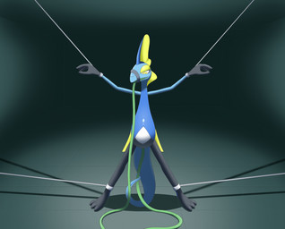 ambiguous_gender anthro black_body blue_body blue_tail front_view hose hose_in_butt hose_in_mouth inside multicolored_body restrained solo tail white_body yellow_eyelids yellow_eyes hgh-pine nintendo pokemon generation_8_pokemon inteleon lizard pokemon_(species) reptile scalie 2025 3d_(artwork) colored digital_media_(artwork) hi_res shaded