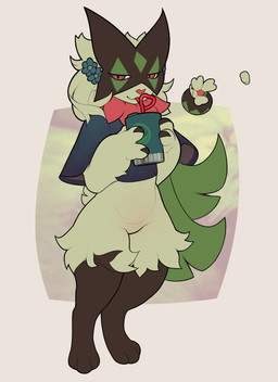 anthro clothed clothing female shirt solo topwear snowskau nintendo pokemon meowscarada_(snowskau) felid feline generation_9_pokemon mammal meowscarada pokemon_(species) absurd_res hi_res