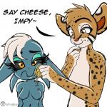 1:1 absurd_res anthro breasts cheese dairy_products dialogue domestic_cat duo english_text featureless_breasts felid feline felis female flodos food hi_res humanoid imp iqua_kicks leopardus looking_at_viewer male mammal ocelot sketch smile standing text vrabo