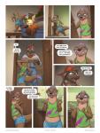2019 ambiguous_gender andy_borrego_(zaush) anthro backwards_baseball_cap backwards_hat baseball_cap bottomwear canid canine canis clothed clothing comic crop_top detailed_background dialogue dolphin_shorts domestic_dog english_text eyewear flirting fox fully_clothed fur furniture glasses group hat headgear headwear heart_eyes heart_symbol hi_res hotpants inside jacket jayden_coultier_(zaush) larger_male lol_comments male mammal midriff mustelid navel one_eye_closed orange_body orange_fur otter pants pupils red_fox rejection shirt shorts size_difference smaller_ambiguous sofa speech_bubble standing symbol-shaped_pupils tail text topwear true_fox unusual_pupils wink zaush