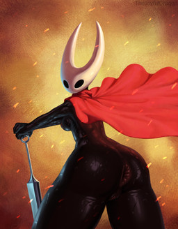 anthro anus bodily_fluids breasts butt female genitals glistening glistening_anus glistening_body glistening_butt glistening_thighs melee_weapon nipples solo sweat sword vulva weapon thejoyfuldragon hollow_knight_(franchise) team_cherry hornet_(hollow_knight) arthropod beetle insect hi_res