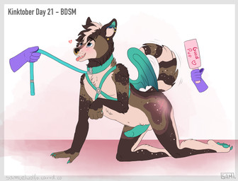 anthro bat_wings bdsm blush butt_slap collar genitals harness leash leash_pull male membrane_(anatomy) membranous_wings moan penis slap solo spanking tongue tongue_out wings samuelwolfo bat canid canine canis hybrid mammal wolf hi_res