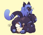 4_toes anthro anthro_on_feral anus bestiality big_breasts big_butt blue_eyes blue_flesh blue_hair blue_nipples blue_paws breasts brown_body brown_fur brown_tail busty_feral butt collar dominant dominant_female dominant_feral duo facesitting feet female feral fingerless_(marking) fur genitals grey_body hair head_in_anus head_in_ass holding_breast huge_breasts huge_butt joints long_hair looking_back machine male male/female neck_tuft nipples puffy_anus pussy raised_tail simple_background sitting_on_another size_difference smaller_male smile smug smug_grin speaker tail thick_thighs toes tuft whiskers white_body appl capcom hi-fi_rush microsoft monster_hunter tango_gameworks hanawa_(kazukio) juno_(nwazet) android domestic_cat felid feline felis felyne lynian mammal ragdoll_cat robot absurd_res hi_res
