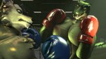 anthro blue_eyes boxing boxing_gloves breasts clothing duo female fighting_pose fighting_ring handwear inside looking_at_another male muscular muscular_anthro muscular_female muscular_male nude open_mouth pose sharp_teeth smile snarling sport standing tail teeth yellow_eyes leafytheleafer petruz_(copyright) crocodile_(petruz) wolf_(petruz) canid canine canis crocodilian mammal reptile scalie wolf 3d_(artwork) digital_media_(artwork) hi_res source_filmmaker_(artwork)