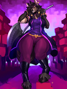 accessory amber_eyes anthro armband axe battle_axe belt big_breasts biped black_hair black_nose blurred_background bottomwear bracelet breasts clothed clothing coat cosplay countershading ear_piercing facial_piercing female footwear fully_clothed hair hair_accessory hairband half-closed_eyes hand_behind_head holding_object holding_weapon hooves jewelry looking_at_viewer melee_weapon narrowed_eyes nose_piercing outside pants piercing shirt short_hair smile solo spiked_armband spiked_bracelet spikes standing teeth thick_thighs tomboy topwear weapon weapon_on_shoulder wide_hips zerolativity deltarune undertale_(series) susie_(deltarune) deer mammal 2018 absurd_res hi_res