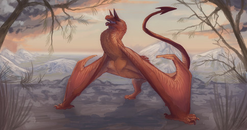feral horn male red_body red_scales scales scenery solo spade_tail tail wings aniriteron dungeons_and_dragons european_mythology hasbro mythology wizards_of_the_coast wyrwel dragon mythological_creature mythological_scalie prehistoric_species pterosaur reptile scalie western_dragon wyvern absurd_res hi_res