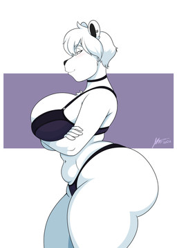 5_fingers anthro arms_crossed_under_breasts bangs bedroom_eyes big_breasts big_butt black_choker black_eyeliner black_inner_ear black_jewelry black_necklace black_nose blush blush_lines bra breasts bulging_breasts butt cheek_tuft chest_tuft choker closed_smile clothed clothing countershade_ears countershading crossed_arms curvy_figure ear_piercing ear_tuft eyebrow_through_hair eyebrows eyelashes eyeliner facial_tuft female fingers fluffy fluffy_hair fur fur_tuft geometric_background grey_eyes hair hourglass_figure huge_breasts huge_butt humanoid_hands jewelry light_blush lips looking_forward makeup messy_hair midriff monotone_body monotone_clothing monotone_fur monotone_hair monotone_underwear mouth_closed multicolored_ears narrowed_eyes navel necklace panties piercing pose purple_background purple_bra purple_clothing purple_panties purple_underwear round_ears seductive short_hair side_boob side_butt side_view simple_background small_waist smile solo standing thick_thighs tight_clothing translucent translucent_hair tuft two_tone_ears underwear white_background white_body white_eyebrows white_fur white_hair jwinkz nadenka_(jwinkz) bear mammal polar_bear ursine 2026 dated digital_drawing_(artwork) digital_media_(artwork) hi_res pinup portrait shaded signature three-quarter_portrait
