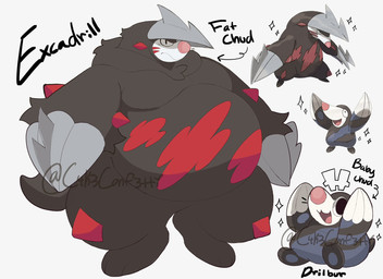 anthro armor belly big_belly brown_body brown_fur claws evolutionary_family frown fur headgear helmet male moobs morbidly_obese obese overweight pink_nose smile c4k3conf3tti nintendo pokemon drilbur excadrill generation_5_pokemon pokemon_(species) hi_res