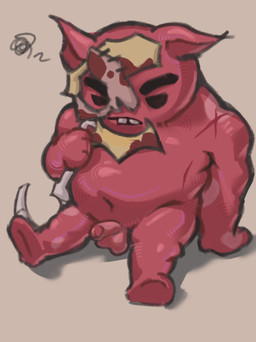 annoyed anthro anthrofied arm_support balls buckteeth dot_eyes emanata erection featureless_feet feet foreskin genitals glans glistening glistening_body holding_hook holding_object looking_at_genitalia looking_at_own_penis looking_at_penis looking_at_self male mask meat_hook musclegut muscular muscular_anthro muscular_male navel notched_ear overweight overweight_anthro overweight_male penis red_body red_glans shoulder_scar simple_background simple_eyes sitting small_penis solo tan_background teeth unknown_artist mewgenics gein_(mewgenics) domestic_cat felid feline felis mammal digital_drawing_(artwork) digital_media_(artwork) full-length_portrait hi_res portrait