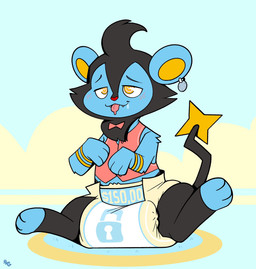 3_fingers 3_toes ambiguous_gender big_diaper black_body black_fur black_tail blue_body blue_ears blue_fur blush blush_lines bodily_fluids bow_tie clean_diaper clothed clothing currency_symbol diaper dollar_sign drooling ear_piercing ear_ring everstone fangs feet feral fingers fur gloves_(marking) leg_markings lock_symbol locked_diaper logo markings multicolored_body multicolored_fur piercing red_bow_tie red_clothing red_nose red_topwear red_vest ring_piercing ringed_eyes saliva simple_background sitting sitting_on_diaper socks_(marking) solo symbol tail teeth toes tongue tongue_out topwear vest wearing_diaper yellow_body yellow_fur yellow_inner_ear bubblepuppers nintendo pokemon lucky_(vincent-silverpaw) generation_4_pokemon luxio pokemon_(species) artist_logo hi_res