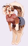 2019 anthro australian_shepherd barefoot biped blonde_hair blush bottomwear breasts brown_hair canid canine canis clothed clothing digital_media_(artwork) domestic_dog ear_piercing eyelashes feet female folded_ears fully_clothed hair herding_dog hi_res hindpaw looking_at_viewer mammal multicolored_hair nsfwzhenya pastoral_dog pattern_clothing pattern_shirt pattern_topwear paws piercing pink_tongue raised_tail shaded sheepdog shirt simple_background skirt solo standing striped_clothing striped_shirt striped_topwear stripes tail tan_hair tongue tongue_out topwear youth_(jush)