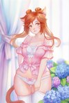 breasts clothing curtains facial_markings female flower hair head_markings legwear legwear_only markings panties pink_clothing plant smile solo stockings tail underwear white_clothing white_legwear white_panties white_stockings white_underwear shchrit animal_humanoid cat_humanoid felid felid_humanoid feline feline_humanoid humanoid mammal mammal_humanoid 2023 digital_media_(artwork) hi_res