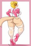 anthro apron big_breasts big_butt blonde_hair blush bottomless breasts butt clothed clothing curvy_figure embarrassed female footwear frilly frilly_apron frilly_clothing hair high_heels legwear maid_apron maid_uniform mature_anthro mature_female motion_lines muscular_calves on_one_leg pink_clothing pink_footwear pink_high_heels pink_shoes platform_footwear platform_heels rear_view shoes solo standing tail thigh_highs uniform voluptuous white_clothing white_legwear white_thigh_highs wobbling nightfaux sherlock_hound_(series) mrs._hudson canid canine canis domestic_dog mammal 2018 2:3 unavailable_at_source