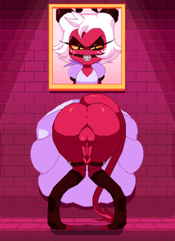 alternate_universe angry award bad_end ball_gag bdsm big_butt bondage bound butt clothed clothing cowlick crossdressing defiant digitigrade dress eyelashes eyeshadow femboy freckles gag gagged gaming hair hooves leggings legwear makeup male pantyhose parody portrait_(object) presenting presenting_hindquarters princess public public_exposure public_use red_body red_skin royalty stuck submissive submissive_male through_wall trophy white_hair widow's_peak yellow_sclera creamtolewd hellaverse helluva_boss moxxie_(helluva_boss) humanoid imp digital_media_(artwork) hi_res pixel_(artwork)