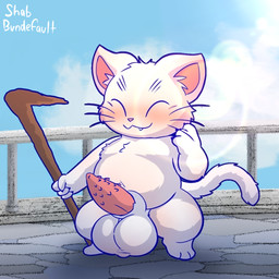 animal_genitalia animal_penis anthro balls blush erection eyes_closed fur genitals male nude penis scrotum_flap smile solo tail text white_body bundefault dragon_ball korin_(dragon_ball) domestic_cat felid feline felis mammal digital_media_(artwork)