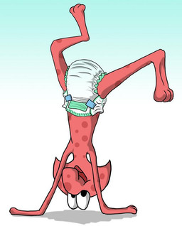 3_toes ambiguous_gender bent_leg biped black_eyes clothed clothing diaper diaper_only feet glance gradient_background handstand humanoid_heel looking_at_viewer male markings open_mouth pink_body pink_skin plantigrade polka_dots proboscis_(anatomy) shadow simple_background smile smiling_at_viewer soles solo spots spotted_body spotted_markings toes topless topless_humanoid topless_male trunk_(anatomy) upside_down wearing_diaper white_sclera young young_humanoid sylph-space katie_and_orbie orbie_(katie_and_orbie) alien humanoid 2011 colored digital_drawing_(artwork) digital_media_(artwork) shaded male_(lore)