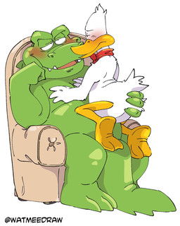 anthro armchair bedroom_eyes blush bow_tie chair dominant dominant_male duo feathers feet fist furniture green_body green_skin hand_on_butt hand_on_chest hand_on_face holding_partner male male/male membrane_(anatomy) narrowed_eyes seductive simple_background sitting toes webbed_feet white_background white_body white_feathers watmeedraw sitting_ducks aldo_(sitting_ducks) bill_(sitting_ducks) alligator alligatorid anatid anseriform avian bird crocodilian duck reptile scalie hi_res