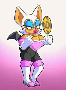 anthro applying_lipstick armwear big_breasts blue_eyeshadow bodysuit breasts cleavage clothed clothing elbow_gloves eyeshadow eyewear female glasses gloves green_eyes hair handwear lipstick makeup mirror skinsuit solo tight_clothing white_hair wings roboticsteve sega sonic_the_hedgehog_(series) rouge_the_bat bat mammal absurd_res hi_res
