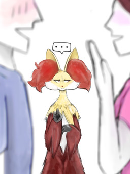 ambiguous_anthro ambiguous_gender anthro biped closed_frown clothed clothed_female clothed_human clothed_male clothing depth_of_field ellipsis eyelashes faceless_character faceless_female faceless_human faceless_male female female_human front_view frown fully_clothed fully_clothed_female fully_clothed_human fully_clothed_male group jealous male male_human mouth_closed side_view simple_background solo_focus speech_bubble standing trio kuri nintendo pokemon canid delphox generation_6_pokemon human mammal pokemon_(species) 2023 3:4 digital_drawing_(artwork) digital_media_(artwork) hi_res japanese_description translated_description female_(lore)