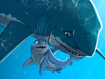 blue_body blue_eyes blue_fin dorsal_fin duo female feral fin gills male male/female shark_tail shark_teeth underwater water young chainsxwsmile disney finding_nemo pixar bruce_(finding_nemo) aquatic fish great_white_shark mackerel_shark shark white_shark 2021