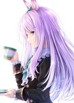 clothed clothing container cup female hair jacket long_hair purple_hair side_view simple_background solo tea_cup topwear white_background akasiosio cygames uma_musume_pretty_derby mejiro_mcqueen_(pretty_derby) animal_humanoid equid equid_humanoid equine equine_humanoid horse_humanoid humanoid mammal mammal_humanoid 2022 hi_res