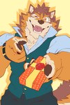 anthro brown_body brown_fur clothing dress_shirt first_person_view flirting fur giving_gift looking_at_viewer male one_eye_closed pawpads shirt smile solo topwear vest wink heylaw21 lifewonders live_a_hero barrel_(live_a_hero) canid canine canis mammal wolf absurd_res hi_res