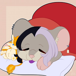 3_fingers 3_toes 4_ears black_hair blep blue_eyes claws duo ear_piercing ear_tag exhausted eyes_closed feather_hair feathered_wings feathers feet female fingers hair larger_female male multi_ear nude nude_male on_pillow orange_body orange_ears orange_feathers orange_hair orange_wings piercing pillow pink_inner_ear plushie pseudo_hair purple_tongue red_background red_chair resting simple_background size_difference smaller_male tired tired_expression tired_look toe_claws toes tongue tongue_out white_body white_claws white_feathers white_hair white_inner_ear white_wings winged_arms wings xyrmu rant_(rantelraton) ravashi_(dynnie) animate_inanimate avali avian living_plushie mammal mouse murid murine rodent 1:1 hi_res female_(lore) male_(lore)