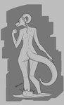 anthro breasts butt female genitals horn horn_jewelry horn_ring jewelry nude onomatopoeia pussy rear_view ring_(jewelry) side_boob slim small_waist solo sound_effects text water wide_hips amadboii microsoft the_elder_scrolls ralanee_(amadboii) argonian scalie 2022 digital_drawing_(artwork) digital_media_(artwork) full-length_portrait hi_res monochrome portrait